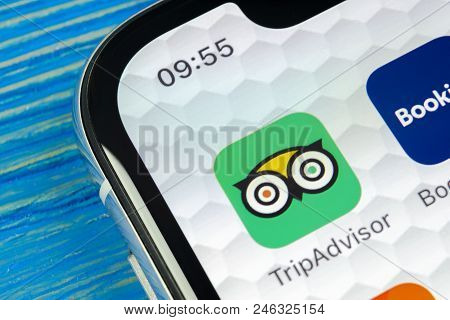 Sankt-petersburg, Russia, June 20: Tripadvisor Application Icon On Apple Iphone X Screen Close-up. T