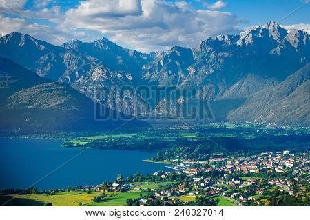 Alto Lario Lake Como Lecco With High Mountains In The Background
