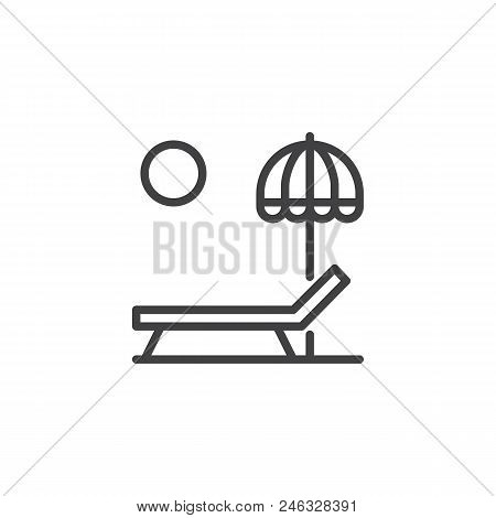 Sun Lounger And Beach Umbrella Outline Icon. Linear Style Sign For Mobile Concept And Web Design. Pa