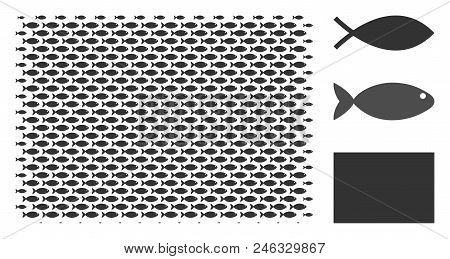 Fish Filled Rectange Halftone Mosaic. Vector Fish Pictograms Are Grouped Into Filled Rectange Mosaic