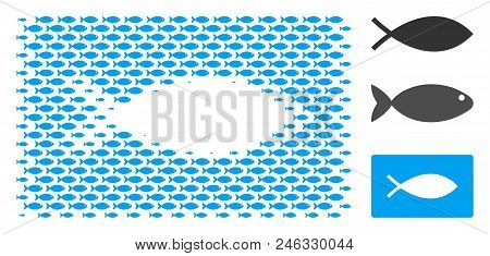 Fish Tank Halftone Mosaic. Vector Fish Items Are Grouped Into Fish Tank Mosaic. Seafood Design Conce