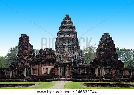 Three Pagoda, Stone Castle Of Phimai History Park, Thailand.