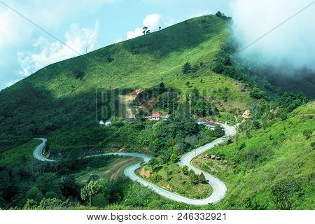 Winding Road Path To The Peak Of Chiang Rai, Thailand.