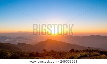 Beautiful Lighting In The Evening Of Phu Chi Fa, Chiang Rai, Thailand.