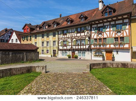 Buildings Of The Historic Part Of The Town Of Bremgarten. Bremgarten Is Located In The Swiss Canton 