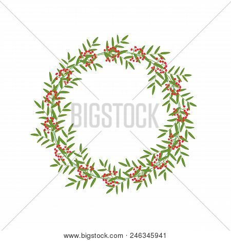 Wreath With Mountain Ash Berries. A Beautiful Round Frame With Berries. Vector Illustration.