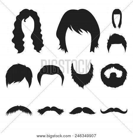 Mustache And Beard, Hairstyles Black Icons In Set Collection For Design. Stylish Haircut Vector Symb