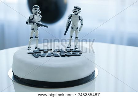 Minsk, Belarus, 18 January: Homemade Cake Made By Nataliya Petrovich In Honor Of Her Son Birthday. B