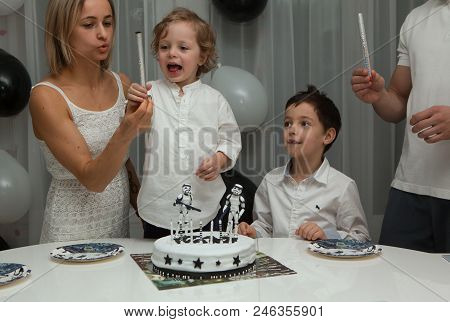 Minsk, Belarus, 18 January: Homemade Cake Made By Nataliya Petrovich In Honor Of Her Son Birthday. B