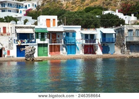 Klima village with his colourful houses in Milos in Greece