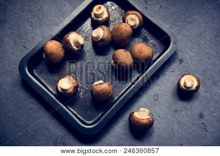 Closeup of fresh organic shiitake cremini mushroom