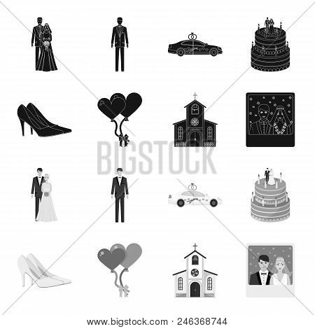 Wedding And Attributes Black, Monochrome Icons In Set Collection For Design.newlyweds And Accessorie