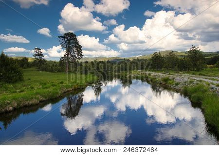 Cloud Reflection I N Crni Rzav River Zatibor Mountain, Serbia
