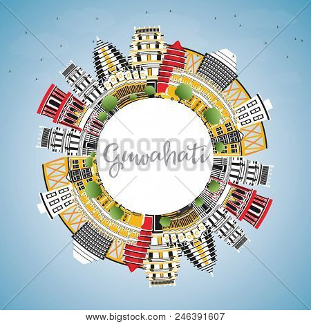 Guwahati India City Skyline with Color Buildings, Blue Sky and Copy Space. Business Travel and Tourism Concept with Historic Architecture. Guwahati Cityscape with Landmarks.
