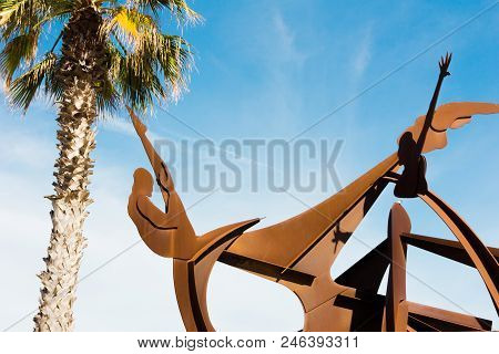 Barcelona, Catalonia, Spain - June 2, 2018: Artwork At The Beach Of Barceloneta Sculpture Tribute To