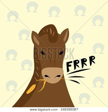 Cheerful Horse With A Blade Of Grass In His Mouth Vector Illustration For A Card.