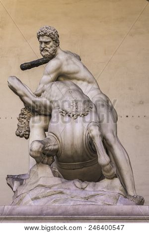 Statue Hercules And Nessus Made In 1599 In Loggia Dei Lanzi In Florence, Italy