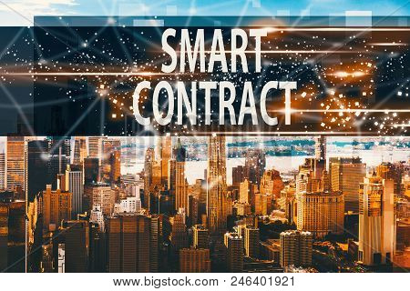 Smart Contract With The Manhattan, Ny Skyline