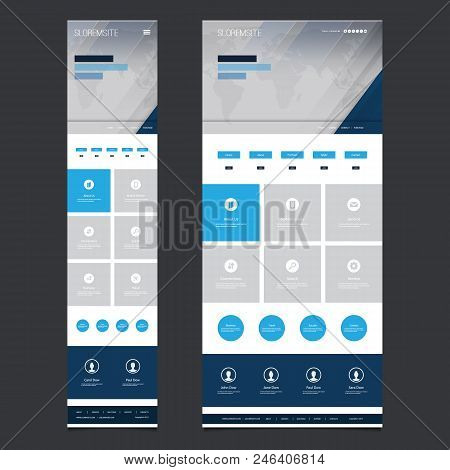 Responsive One Page Website Template - Header Design With World Map - Desktop And Mobile Version
