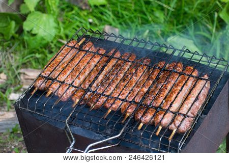 Lulya Kebab From Meat Are Prepared In The Grill.