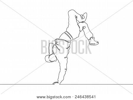 Continuous One Painted Single Line Dancer Breakdance Move. The Concept Of Dances Of Street Subcultur