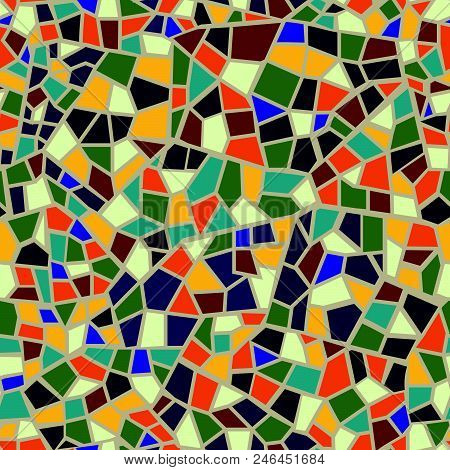 Abstract Mosaic Sheet Seamless Pattern. Geometric Tile Background. Ceramic Fragment Decorative Backd