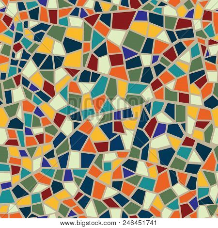 Abstract Mosaic Sheet Seamless Pattern. Geometric Tile Background. Ceramic Fragment Decorative Backd