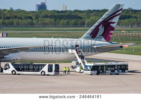 Berlin Germany - April 21. 2018: Qatar Airways Boeing 777-300er At Berlin Tegel Airport
