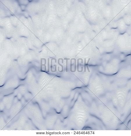 Texture Made Of Wavy White Line With Variable Width On Black Background. Vector Line Noise.