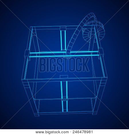 3d Printer Wireframe Low Poly Mesh Vector Illustration