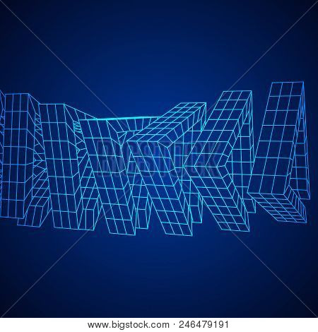 Futuristic Tunnel Of Wireframe Low Poly Mesh Construction. Futuristic Background, Business Concept. 