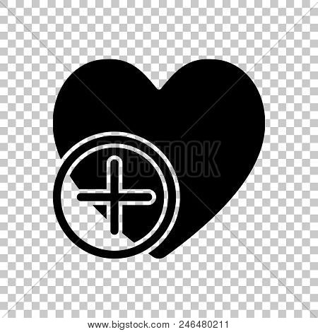 Heart And Plus. Simple Silhouette. On Transparent Background.