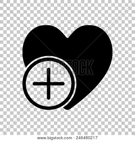 Heart And Plus. Simple Silhouette. On Transparent Background.