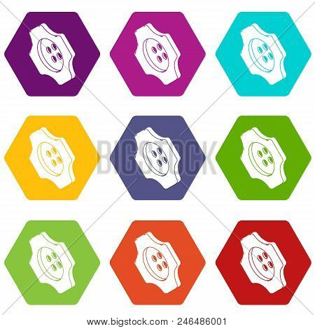 Cogwheel Clothes Button Icons 9 Set Coloful Isolated On White For Web
