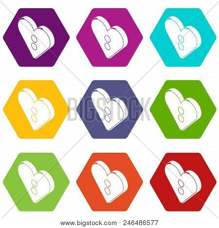 Heart Clothes Button Icons 9 Set Coloful Isolated On White For Web