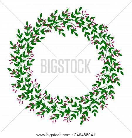 Beautiful Round Wreath With Flowers. Vector Illustration.