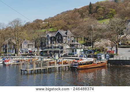 South Lakeland, Uk - April 2018: Waterhead Pier At Ambleside, A Lakeside Town Situated At The Head O