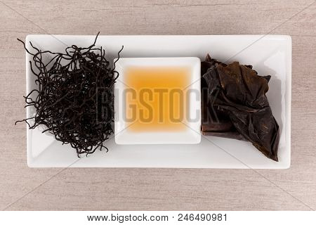 Traditional Chinese Medicine Seaweed And Dan Shen. Tcm Top View.