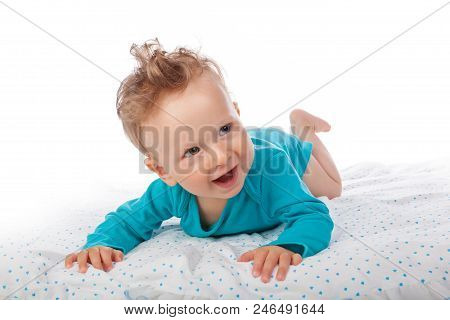 Beautiful Baby Boy With Heterochromia Iridum Isolated On White Background.