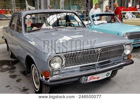 Kharkiv, Ukraine - May 19, 2018: Soviet Retro Car Gray Sedan Volga Gaz-24 Manufactured In 1973 Is Pr