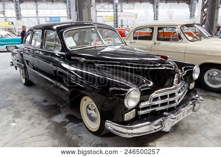 Kharkiv, Ukraine - May 19, 2018: Soviet Retro Car Black Gaz-12 (zim) Manufactured In 1955 Is Present
