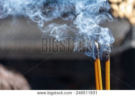 A Temple In China, Asia, That Burns Incense During The Day For Blessing