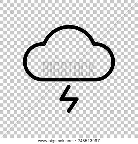 Cloud And Lightning. Simple Outline Icon. Linear Symbol With Thin Outline. On Transparent Background