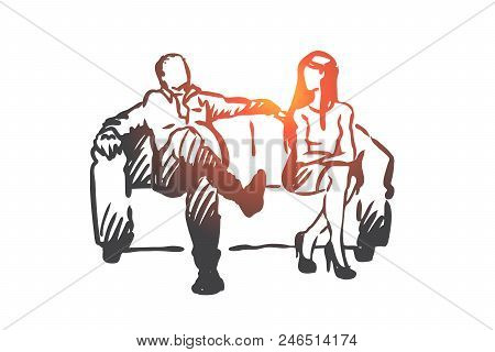 Producer, Film, Actress, Sexual, Harassment Concept. Hand Drawn Producer Offer Actress Role In Film 