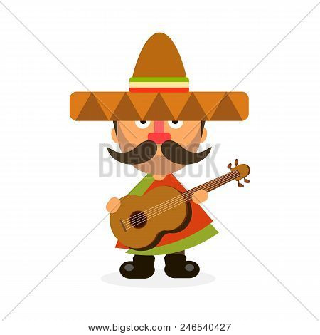 Hot Mexican In Sombrero With Guitar Vector