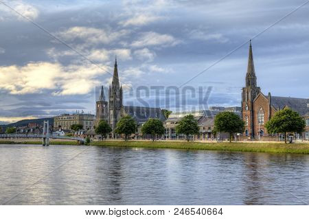 A Day View Of Inverness, Scotland Along The River Ness