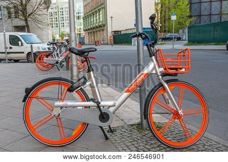 Berlin Germany - April 20. 2018: Bike From Bike Sharing Operator Mobike