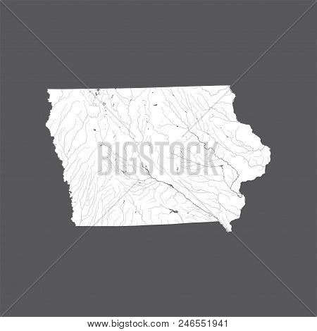 U.s. States - Map Of Iowa. Hand Made. Rivers And Lakes Are Shown. Please Look At My Other Images Of 