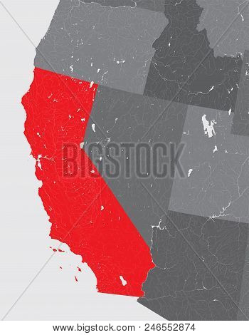 U.s. States - Map Of California. Hand Made. Rivers And Lakes Are Shown. Please Look At My Other Imag