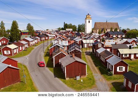 Gammelstad, Sweden - June 16, 2018: Aerial View Of The Gammelstad Church Town That Is An Unesco Worl